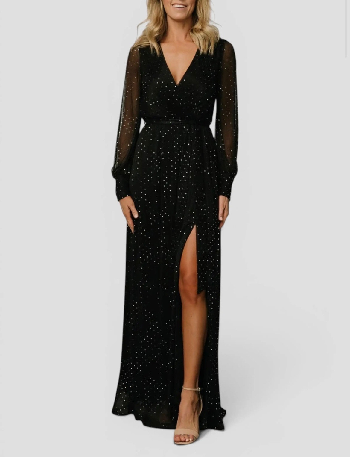 Baltic Born Abigail Sparkle Gown Dress Sz. M Black With Belt Nwt